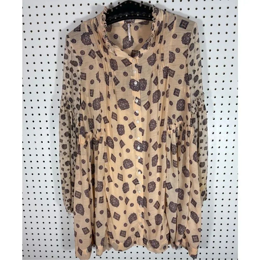 Free People Turn Turn Balloon Sleeve Printed Mini Swing Dress with camisole Size